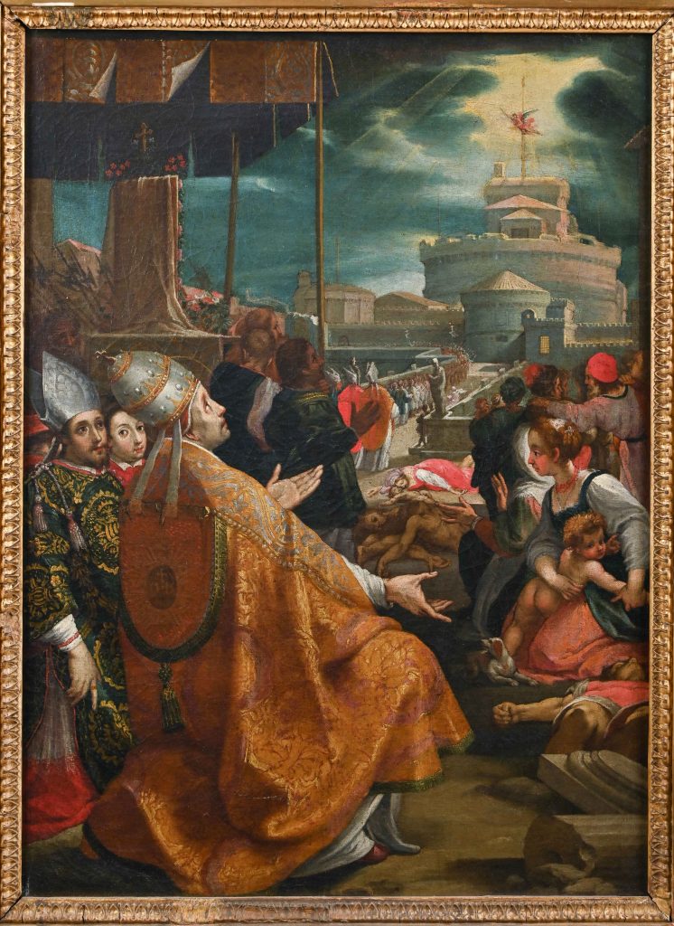 Copia da Ventura Salimbeni, Apparizione miracolosa dellAngelo a Gregorio Magno, post 1602, olio su tela