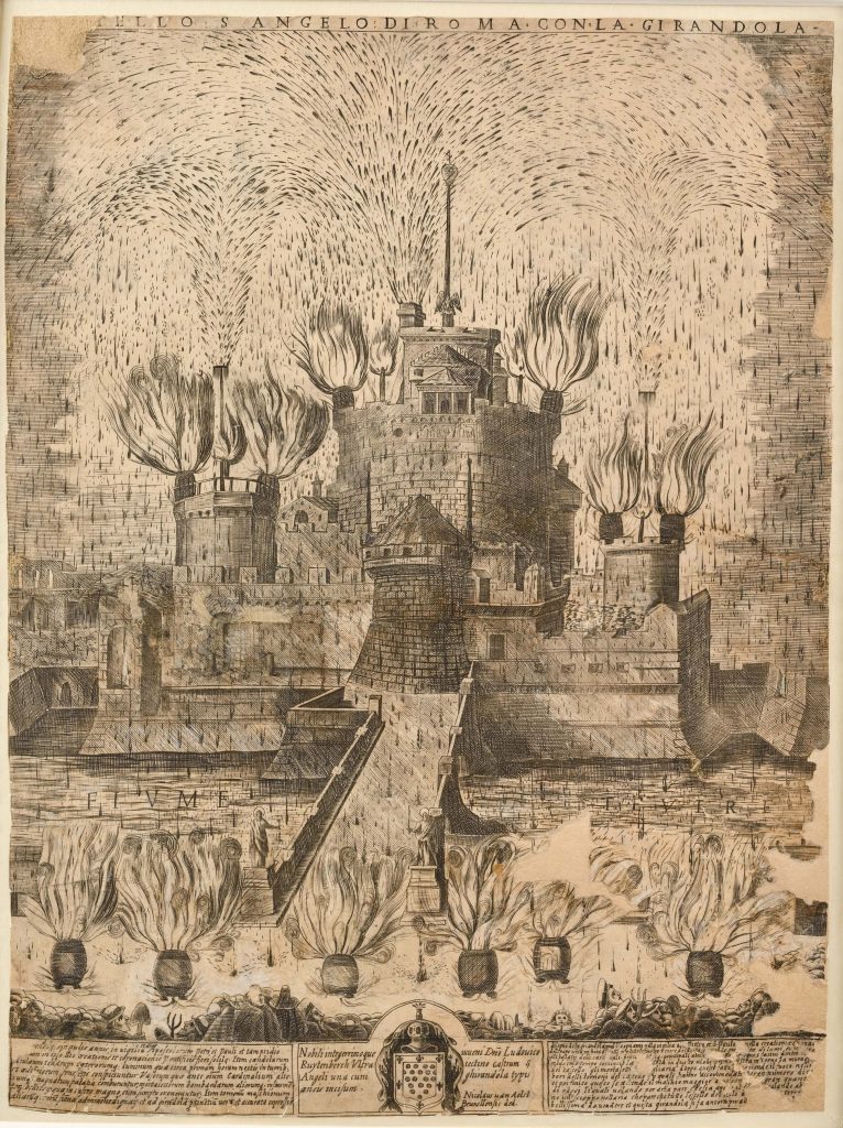 Pieter Coecke Van Aelst (attr.), Girandola a Castel S. Angelo, prima metà del XVI sec., acquaforte